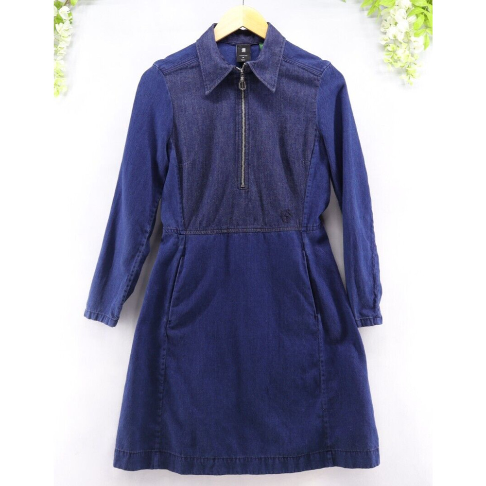 G-Star Dark Blue Denim Zip-Front Mini Dress